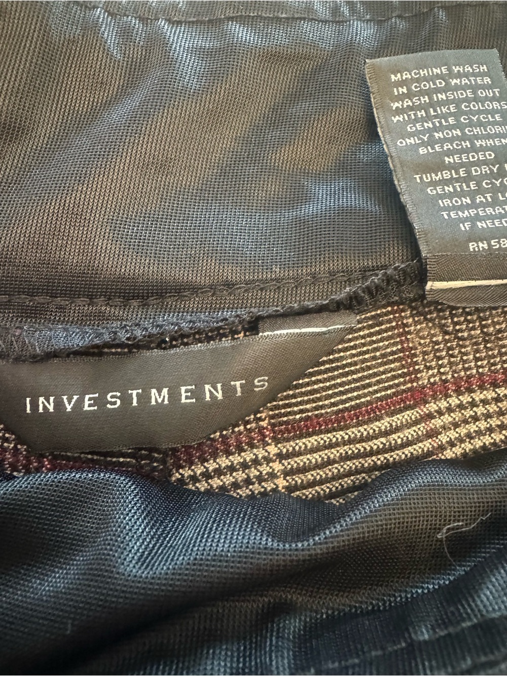 Investments Brown Gray Pinstripe Dress Pants with Subtle Red Stripe - Picture 3 of 4
